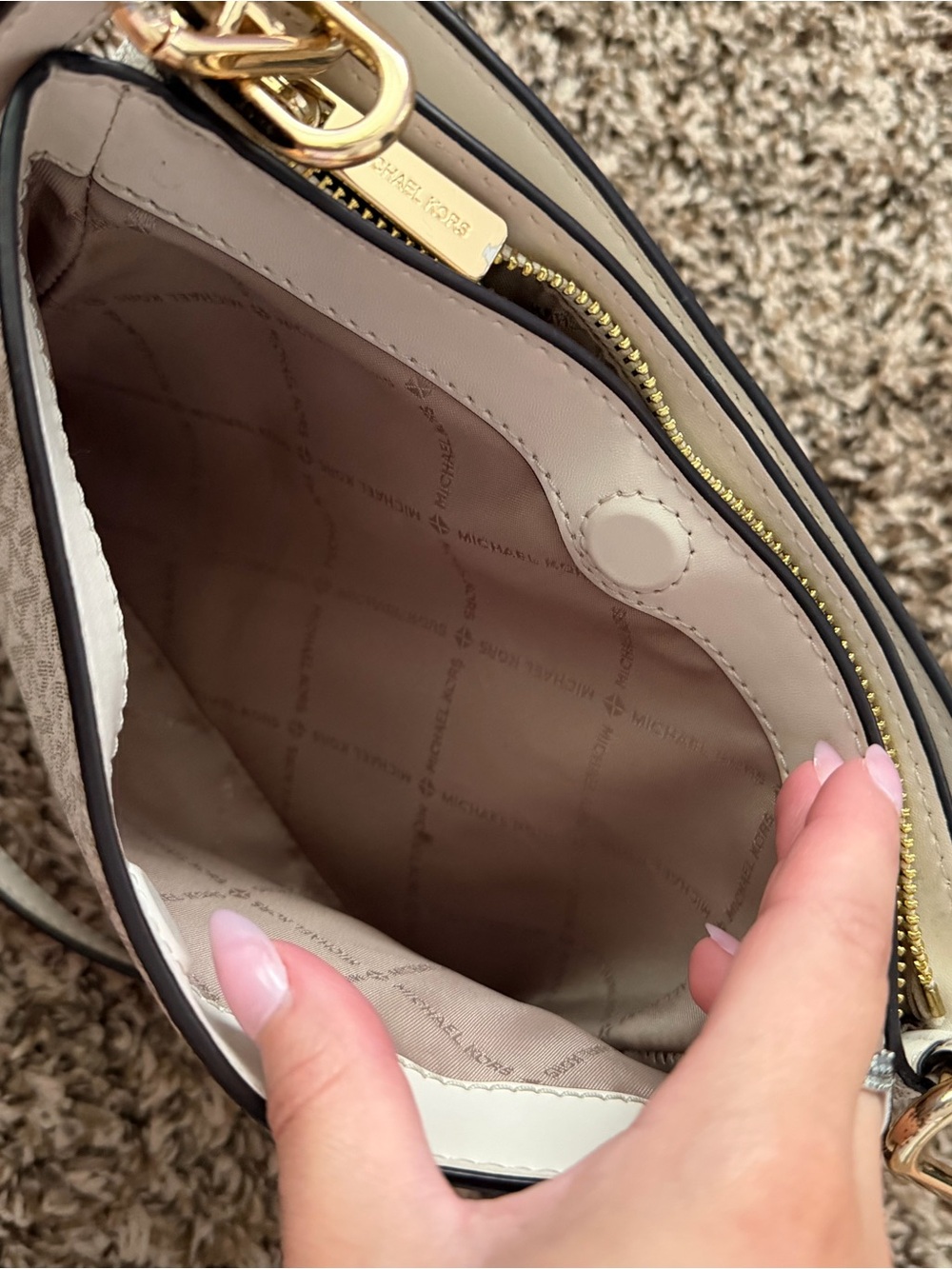 Michael Kors Cream and Light Gray Logo Crossbody Bag - Picture 5 of 5